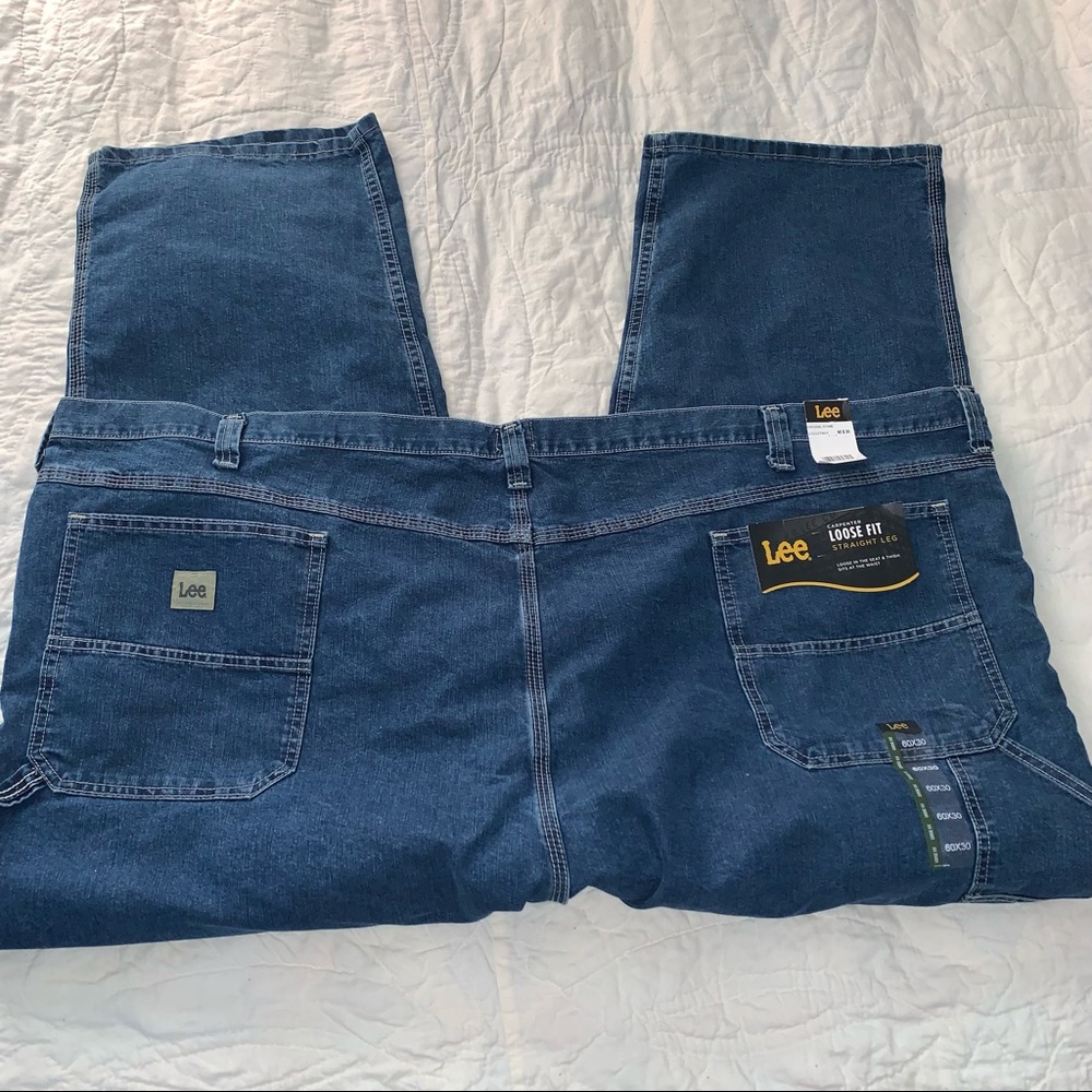 Big Men’s 60 x 30 LEE CARPENTER LOOSE FIT STRAIGHT LEG Original Blue Stone Jeans - Picture 10 of 10